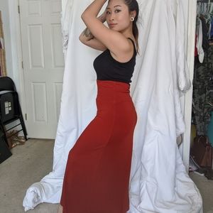 Burnt Sienna Long STRETCHY High Waisted Maxi Skirt